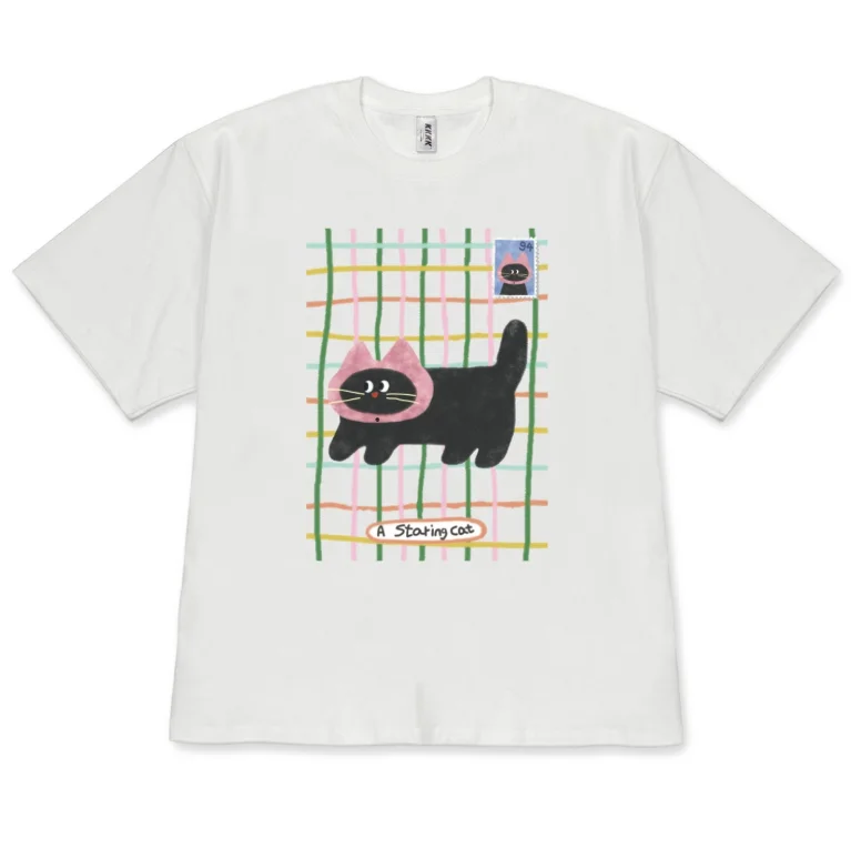 Cute Staring Black Cat Graphic T-Shirt Kawaii Cartoon Cat Print Short Sleeve Casual Tee for Women Men Tops Y2k Women T Shirt