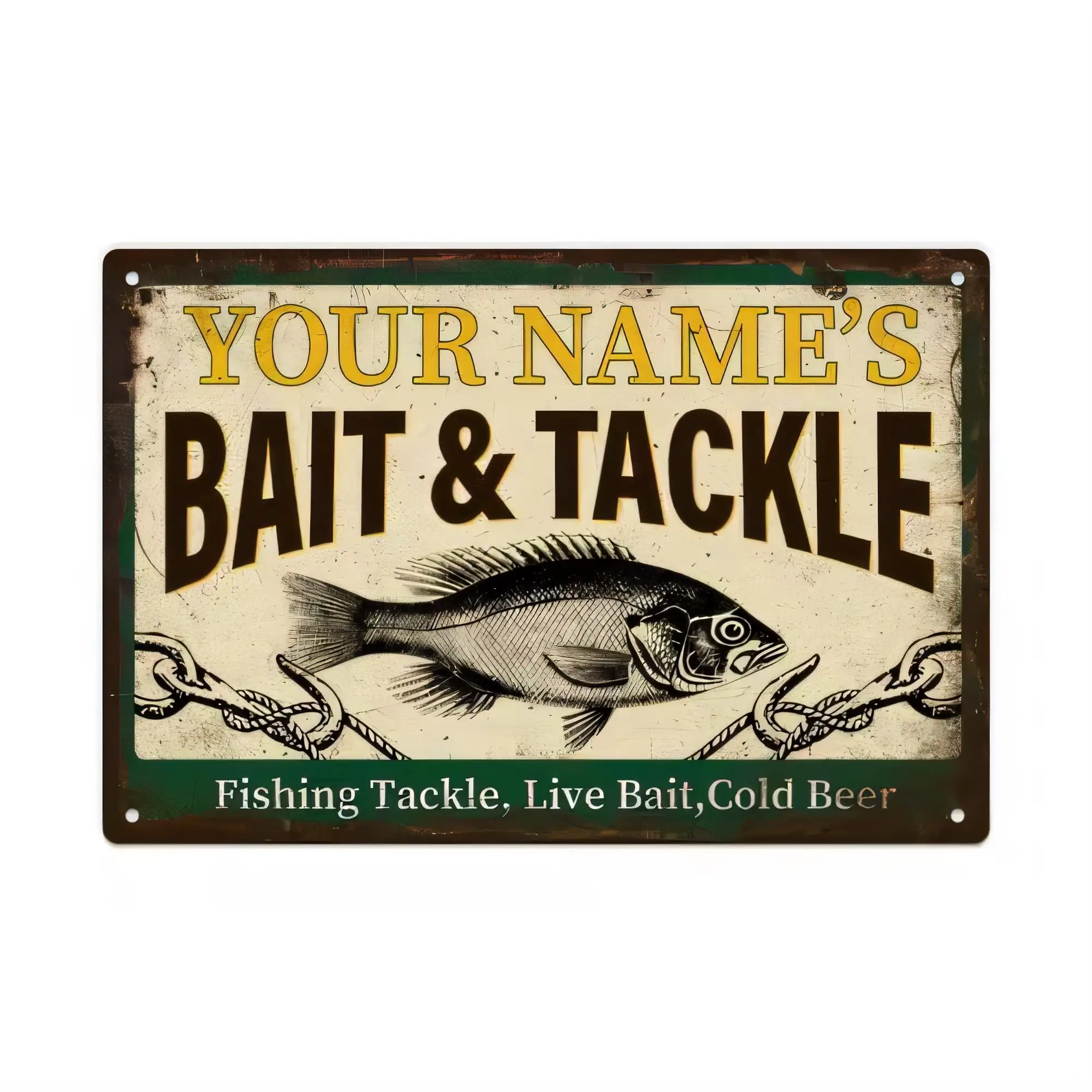Tin Sign Your Name’s Bait & Tackle Fishing Tackle Live Bait Cold Beer Vintage Metal Sign Plaque Customizable Wall Decor for Gara