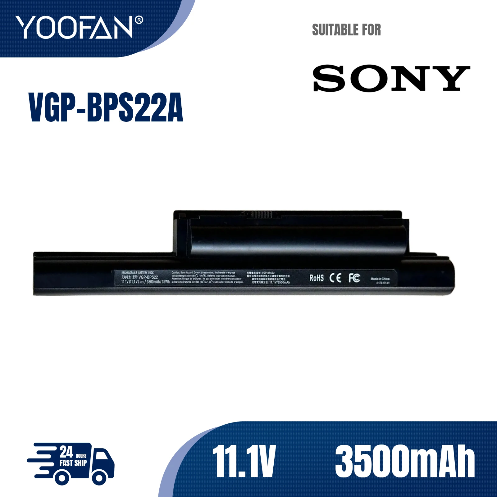 YOOFAN Batería para ordenador portátil Sony VAIO BPS22, VGP-BPS22, VGP-BPS22A, VGP-BPL22, VGP-BPS22A, VGP-BPS22, A, VPC-EB3