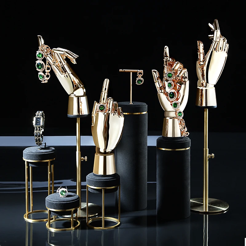 Premium Electroplated Gold & Silver Mannequin Hand Display Prop – Articulated Female Hand Model for Desktop Jewelry Showcase