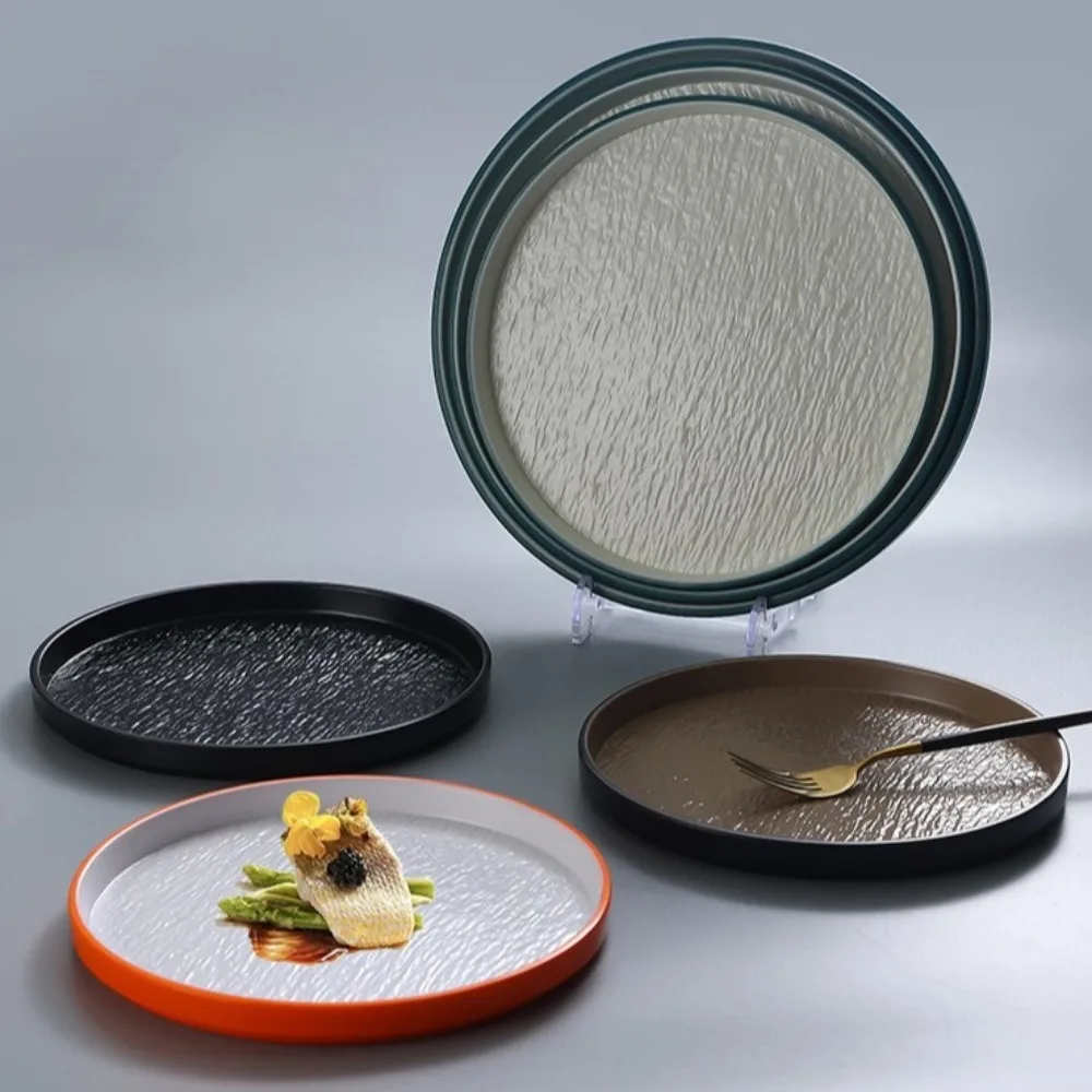 

Simple Stone Grain Western Food Plate Melamine Thickened Steak Plate Round Heat-resistant Dumpling Plate Kitchen