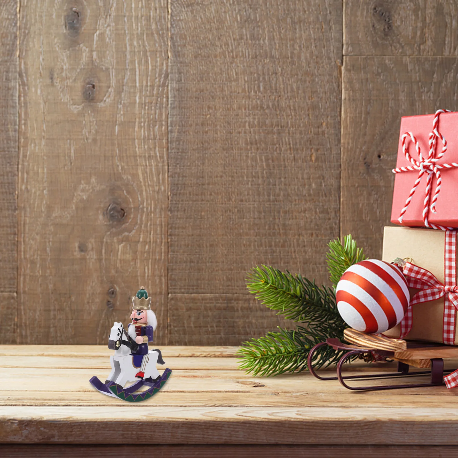 Handcarved Mini Wooden Nutcracker Soldier Rocking Horse Ornament Festive Christmas Decor Indoor Desktop Shelf Xmas Tree Tiered