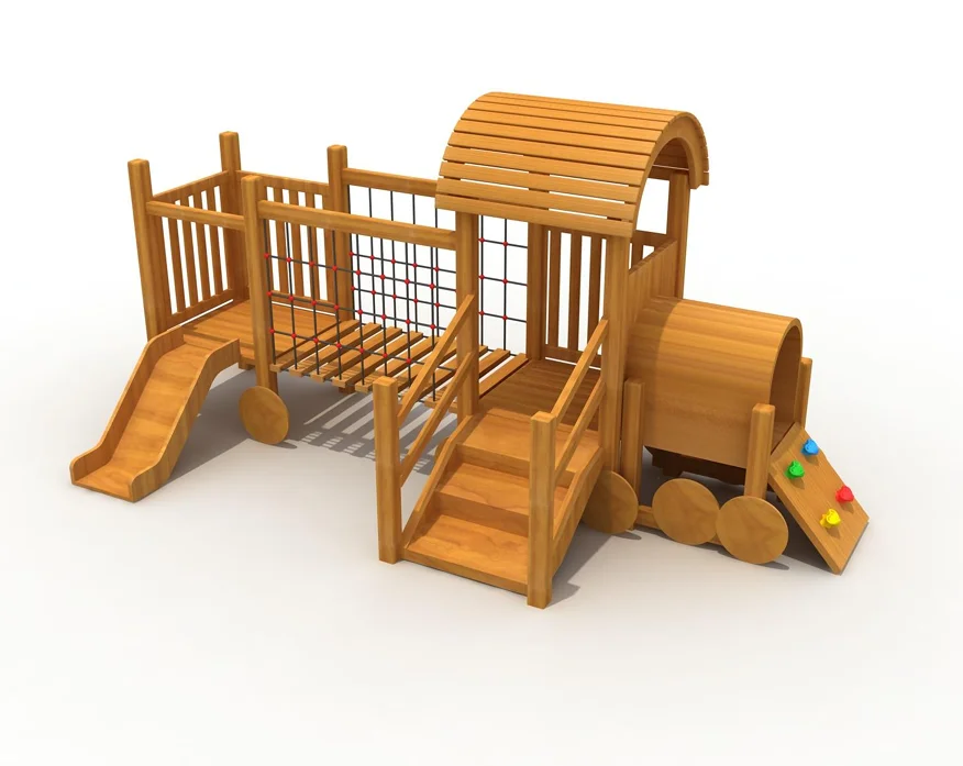 Multi-Functional Outdoor Amusement Equipment Wooden Playground with Climbing Slide for Parent- Interaction