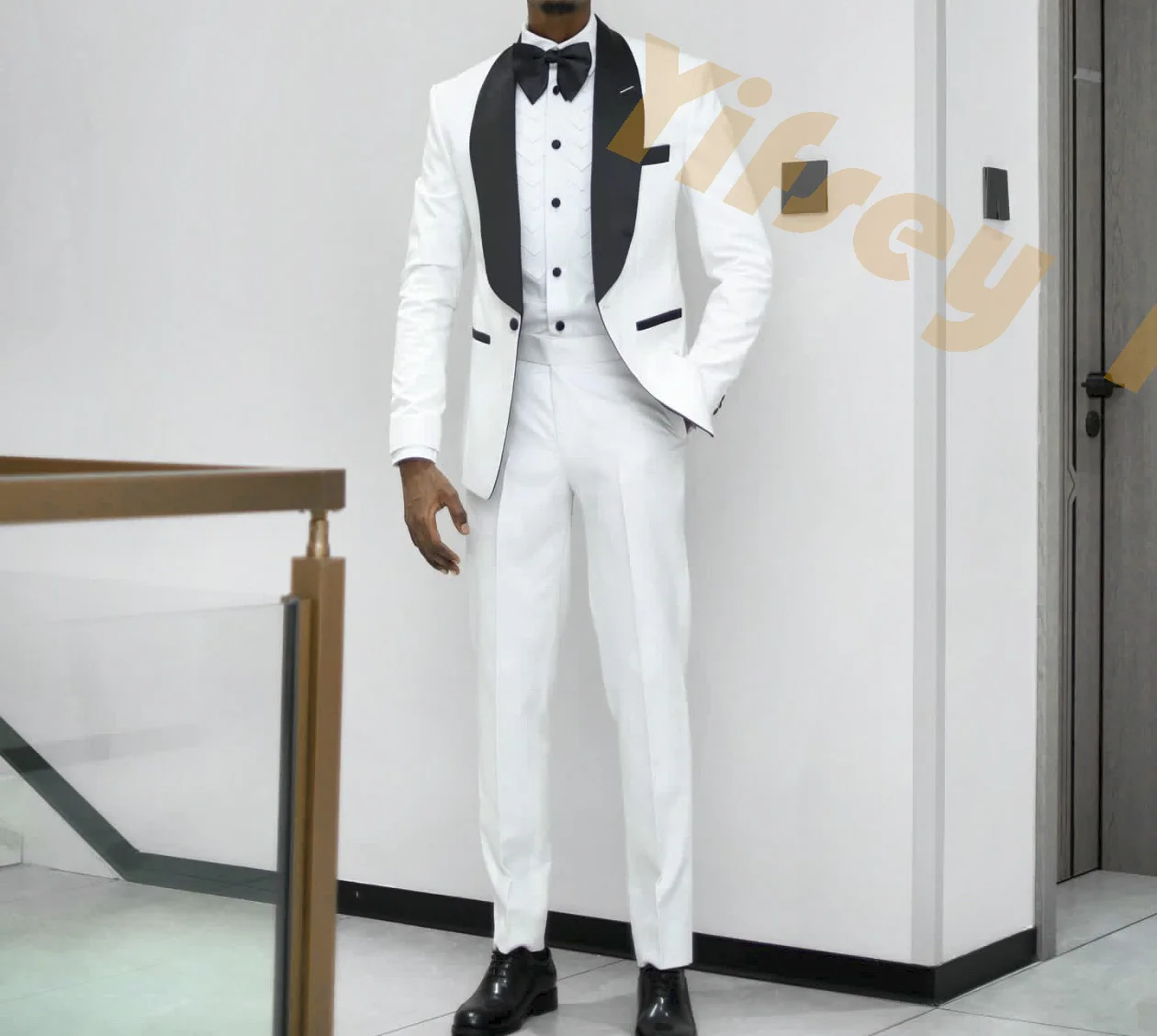 

2pcs Blazer Trousers White Jacket Pants Bespoke Shawl Collar Men Suits Sets Tuxedos Wedding Groom Custom Male Outfits Clothing