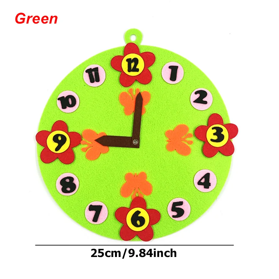25cm Rotating Clock Felt School Time Teaching Aid Color Cognitive Free Assemble Educational Tool for School Office Supplies DDJ