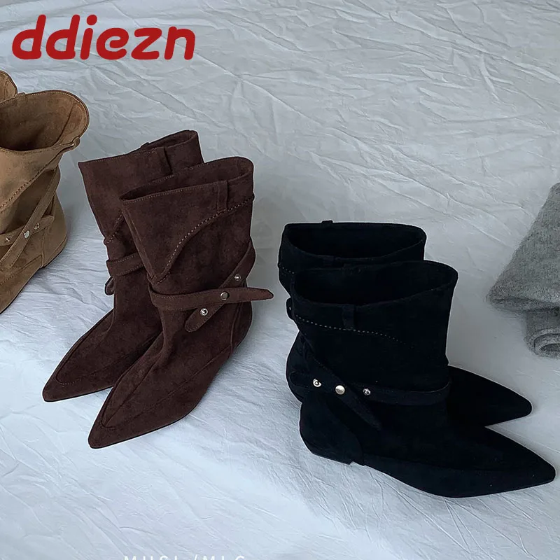 

Новая мода, женские ботильоны с острым носком, женская обувь на плоской подошве, зима-осень, уличная обувь, женские короткие ботинки, обувь без шнуровки