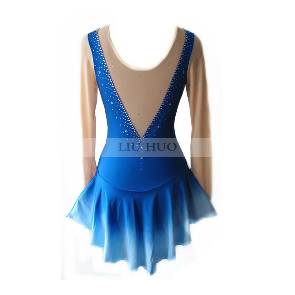 LIUHUO Customize Women Girl Adult Performance Gymnastics Competition Leotard Costumes Ice Figure Skating Dress Blue Dance Teen