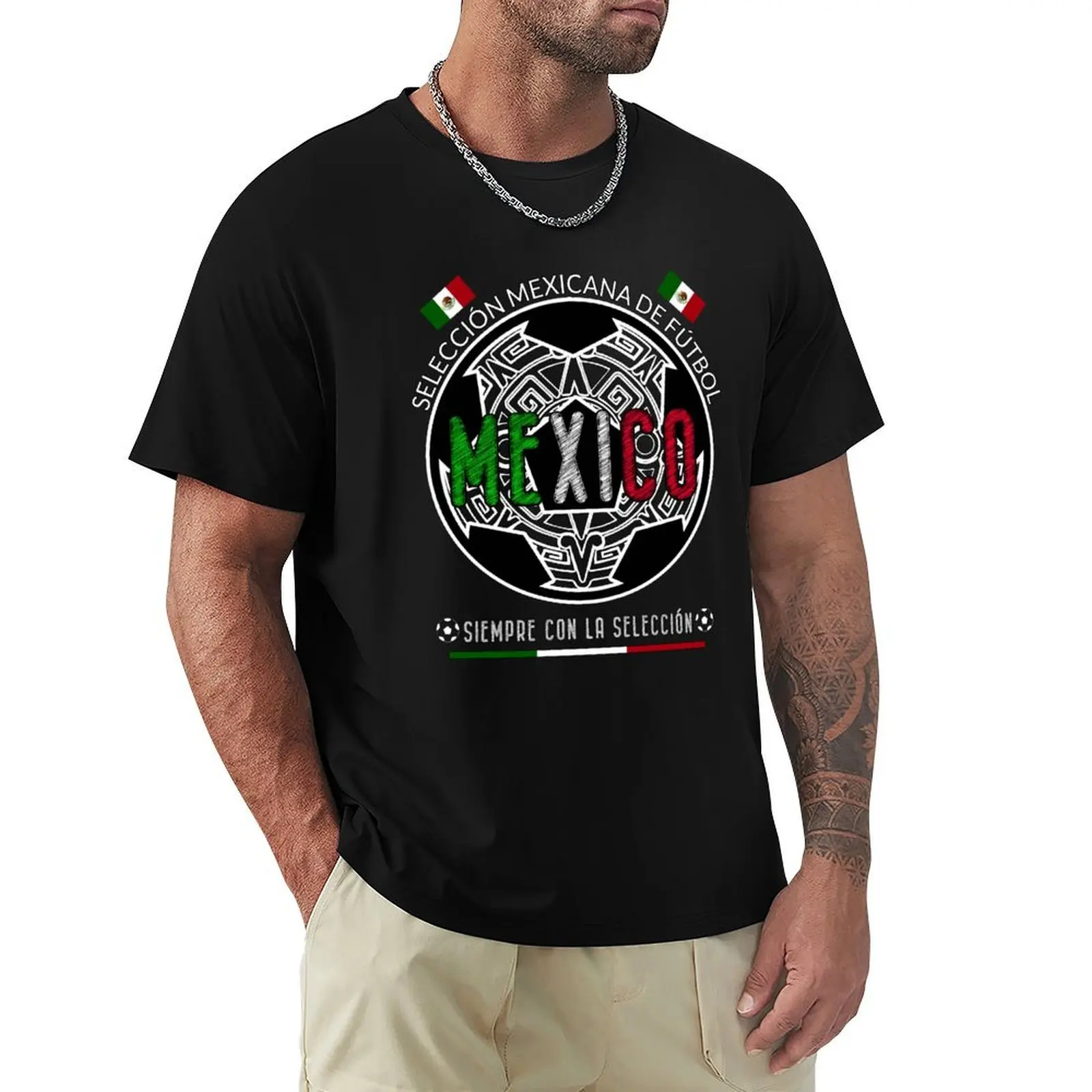Camiseta da Seleção Mexicana de Futebol Siempre com a Seleção - Camiseta de Trabalho para Atividades ao Ar Livre de Manga Curta