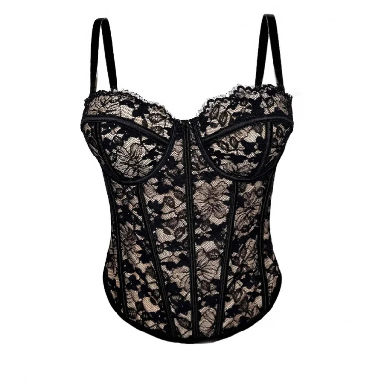 European and American hot girls' black lace camisole with a high-end feel, suitable for outerwear, body-shaping and push-up fish