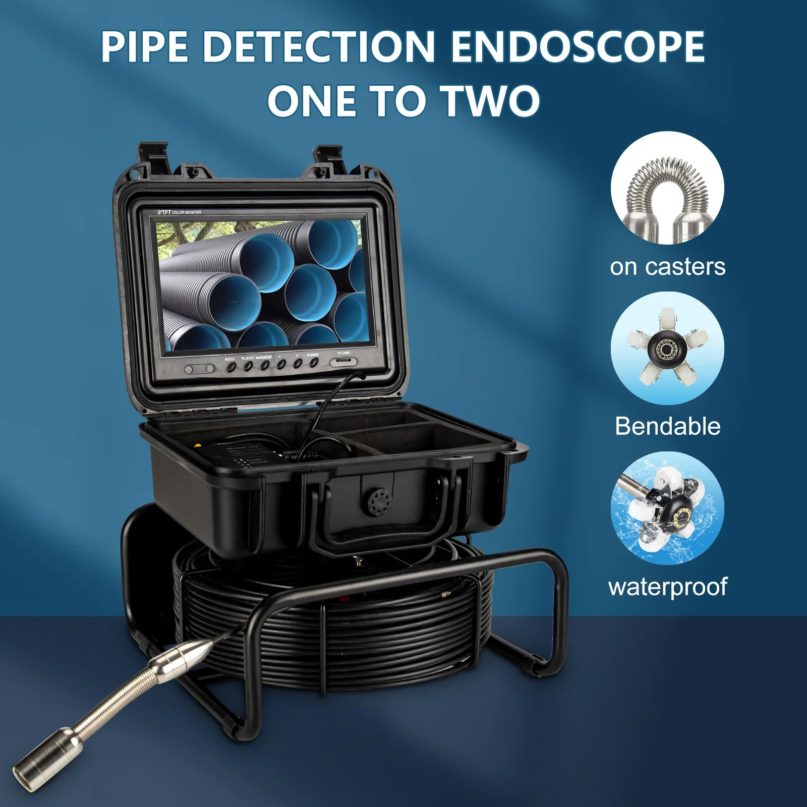 Système d'endoscope industriel pour pipeline, caméra de moniteur 9 pouces, câble étanche 20 m, 30 m, 50m, objectif 23mm, éventuelles 09A