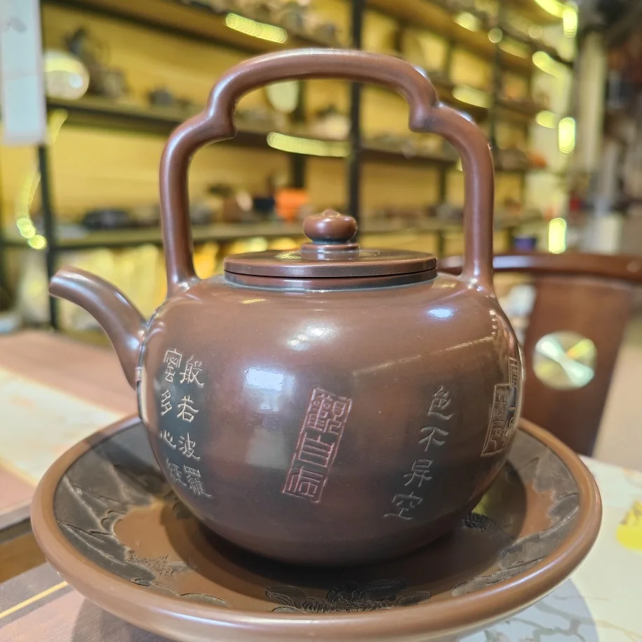 Handmade 650ml Big Teapot with Xinjing Natural Clay Hand Carved Buddha Xin Jing Design Tea Pot Beauties Customized Gift Item