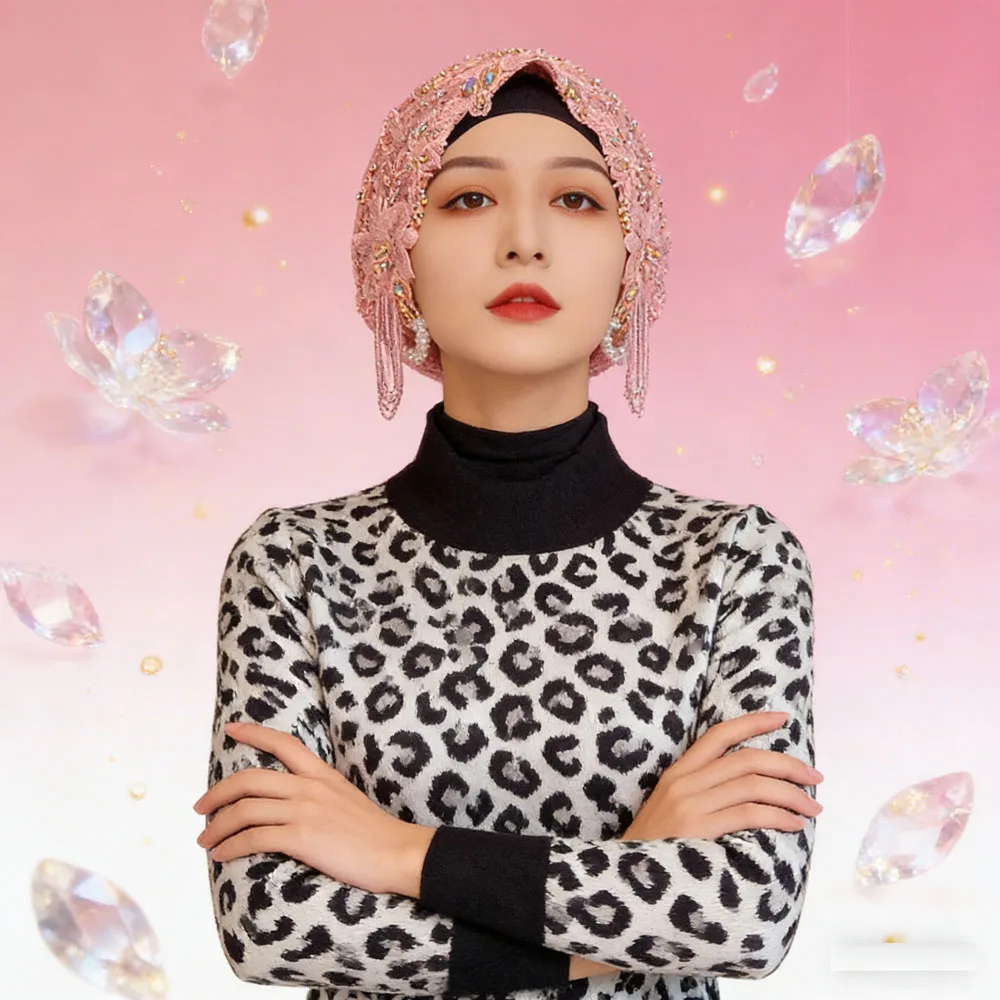 

Мусульманская вуаль, малайский головной платок для женщин, кружево с бисером и кисточками, хиджаб, капот, тюрбан, шапочки, свадебная шапка, элегантная вечеринка, выпускной вечер