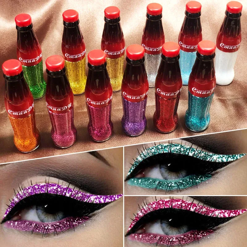 Conjunto de delineador e sombra com glitter à prova d'água – cores vibrantes e de longa duração para maquiagem de olhos impecável, ideal para festas e