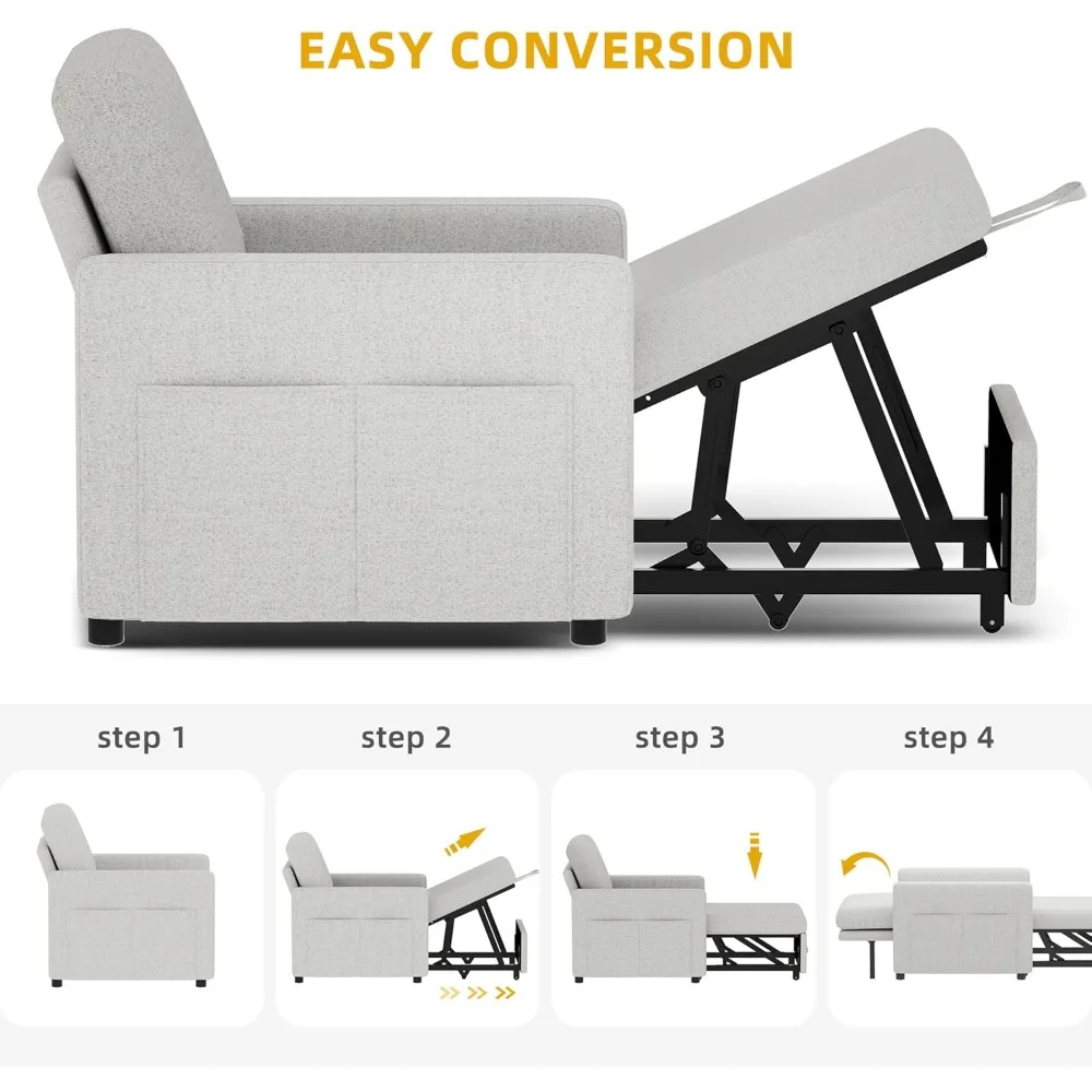 Sofa bed 3-in-1 berbahan linen dengan tempat tidur tarik, sandaran yang dapat direbahkan, dan sandaran tangan lebar untuk kehidupan modern