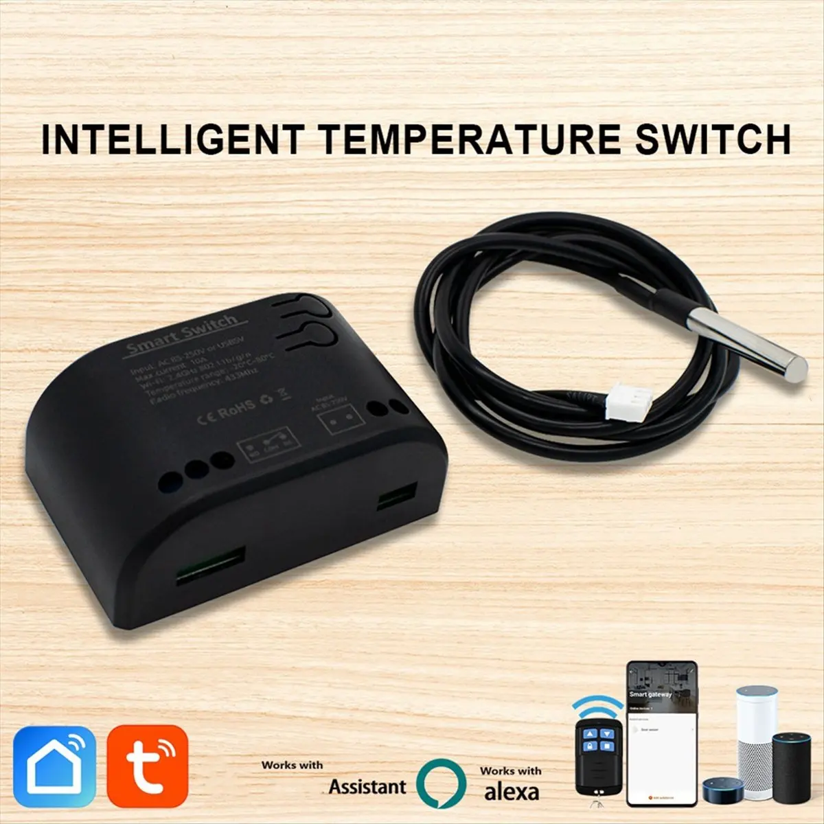 AU47-Tuya Smart Temperature Switch Wifi Smart Home Relay Intelligent Thermostat with Energy Consumption Monitor AC 85-250V