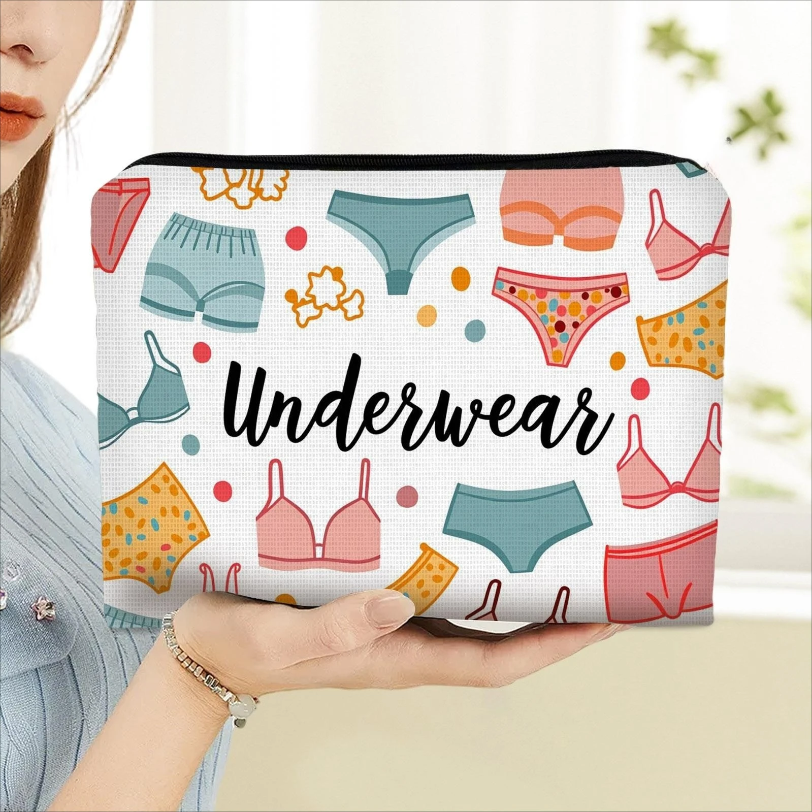 Portable Cosmetic Bag Cheerful Feminine Underwear & Bras Print Makeup Pouch - Suitable for Daily Use & Travel Toiletry Organizer