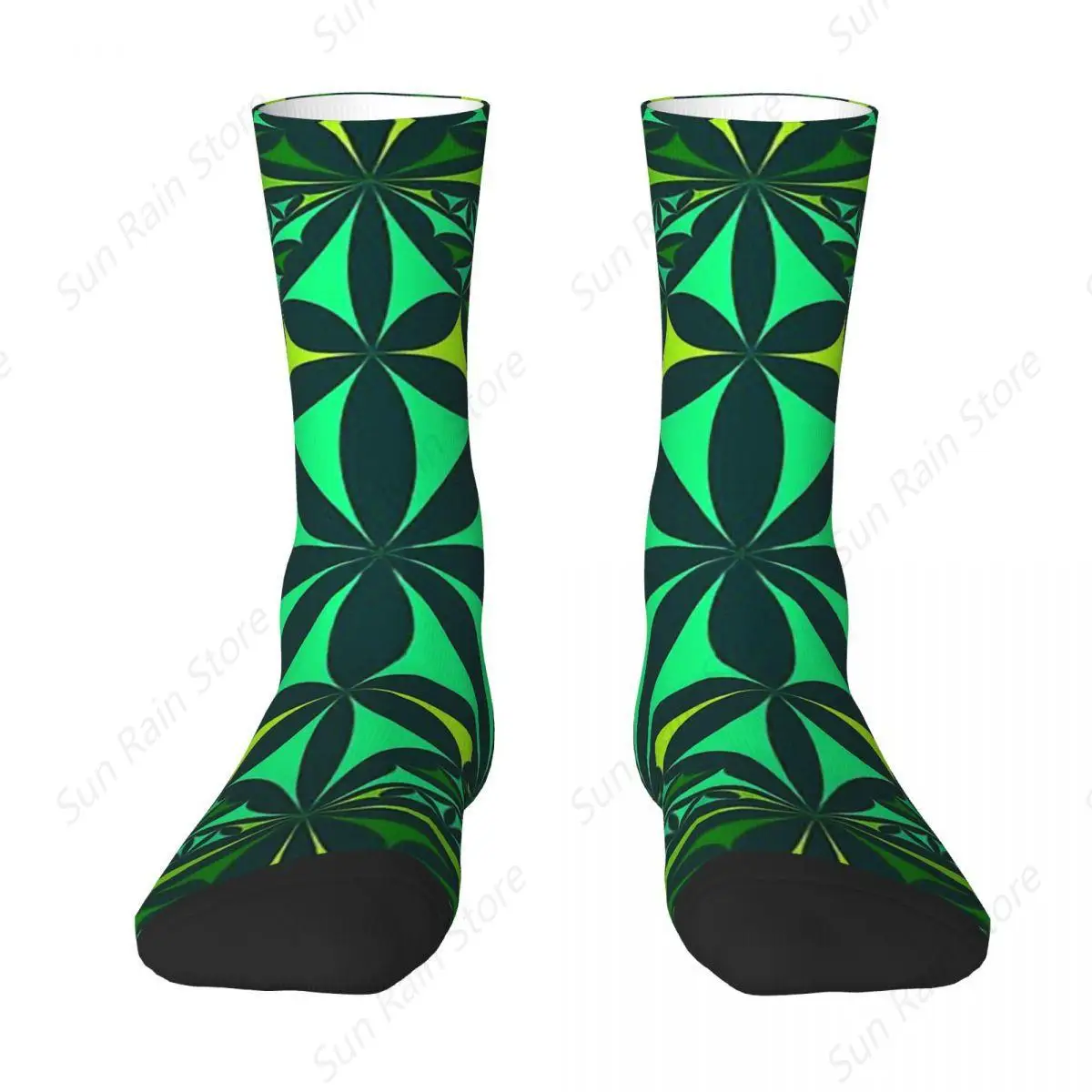 Geometric Pattern Green Shades Oriental Rug Socks Hiking 3D Print Boy Girls Mid-calf Sock