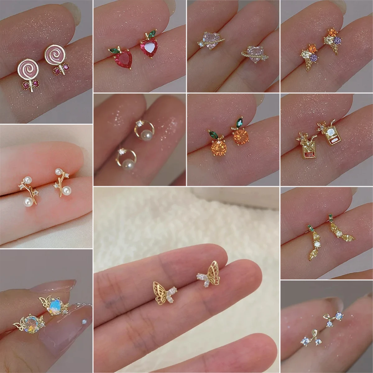 Sweet Lovely Orange Cherry Hypoallergenic Ear Piercing Stud Earrings for Women Fruit Small Earrings for Jewelry Unique Gifts