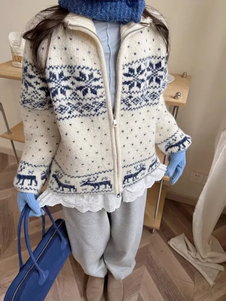 

Deeptown Vintage Korean Style Women Sweaters Zipper Knitted Cardigan Casual Retro Jumpers Harajuku Fashion Long Sleeve Knitwear