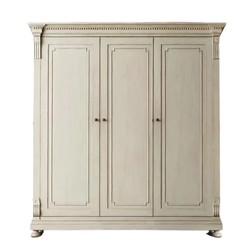 

French solid wood wardrobe, double door wardrobe, American retro oak storage cabinet, bedroom small apartment hanging