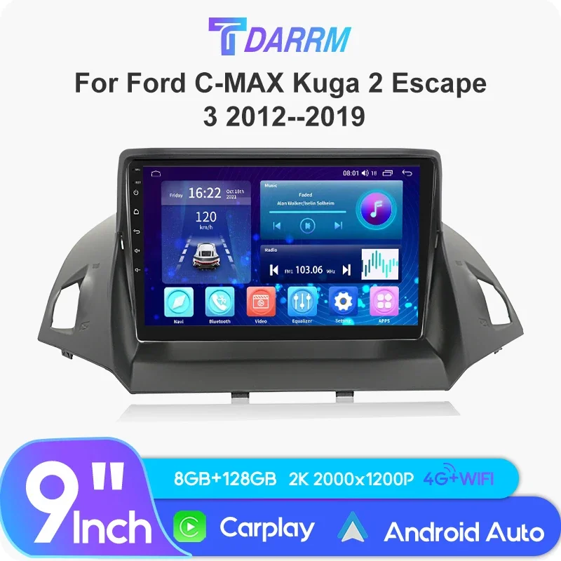Car WIFI AutoRadio For Ford C-MAX Kuga 2 Escape 3 2012--2019 GPS Navigation Carplay Wirerless Radio Multimedia Video Player Set