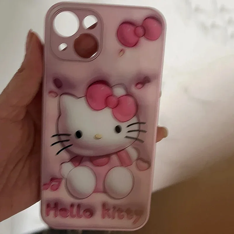 سانريو Kawaii مرحبا كيتي آيفون حالة الهاتف المحمول أنيمي الكرتون لطيف رائعة شاملة الزجاج الهاتف المحمول حالة وقائية #6