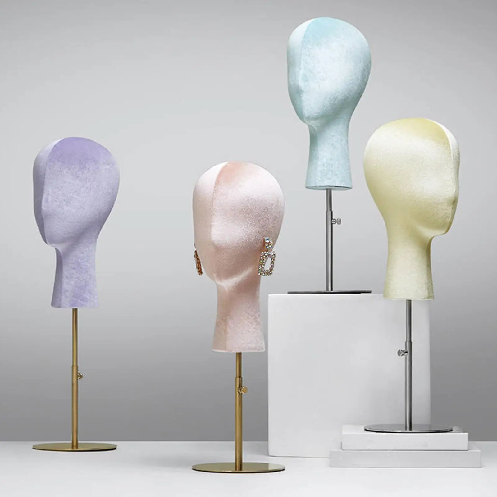 Mannequin Head Hat Rack Fabrics Block Model Manikin Head with Metal Base for Jewelry Wig Hat