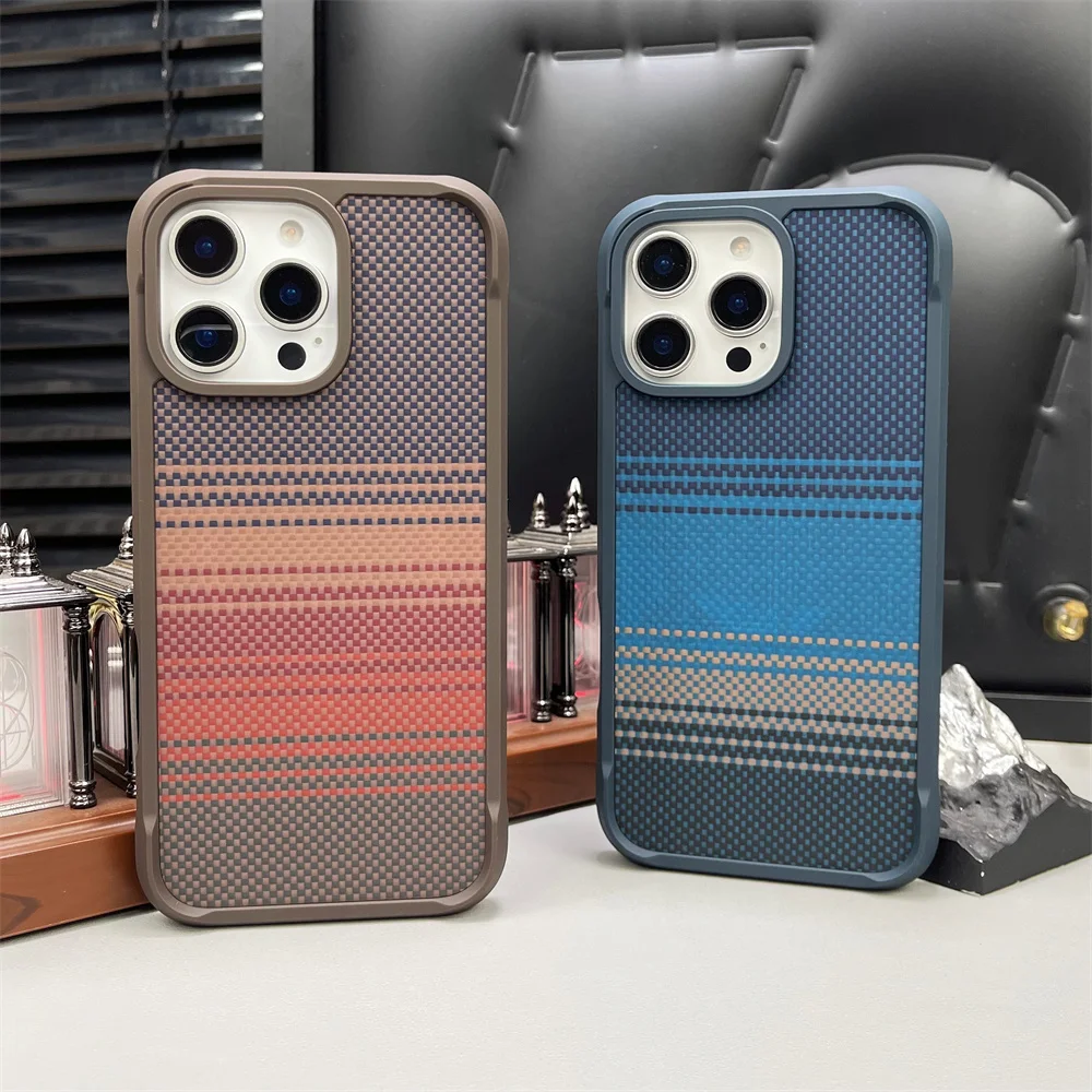 

Luxury Gradient Colorful Kevlar Magnetic Phone Case For iPhone 15 16 17 Pro Max Shockproof Bumper Armor Protective Back Cover