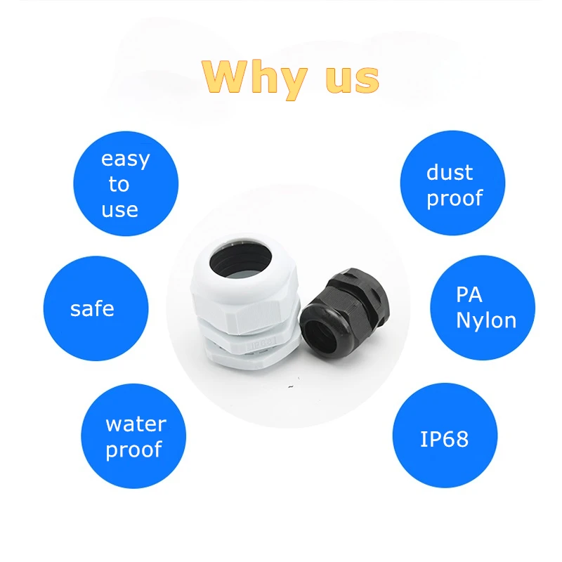 1/6/12 Pieces Plastic Model IP68 Waterproof Cable Glands Wire Conduit White/Black Joints M30 Long Thread For Wire Seal