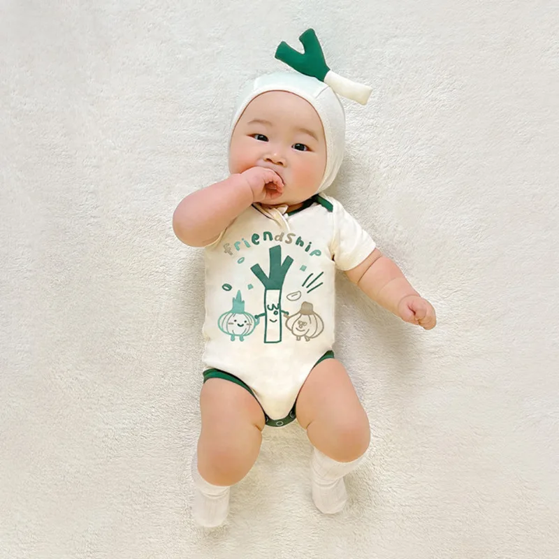 

Scallion Rompers 2025 New Summer Korean All-match Cute Casual Thin Scallion Printed Short Sleeve Rompers