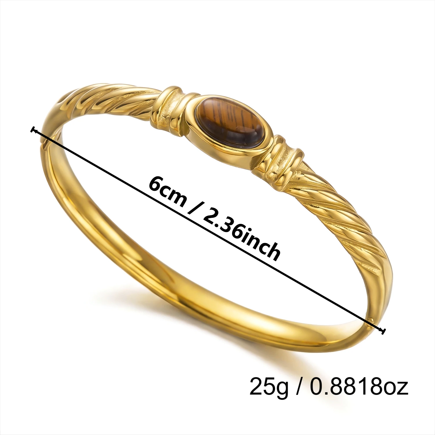 Extravagantes Retro-Armband aus Vergoldetem Edelstahl für Damen und Herren mit Naturstein, Glatt und Hohl, Charm-Schmuck Geschenke – Detail 7