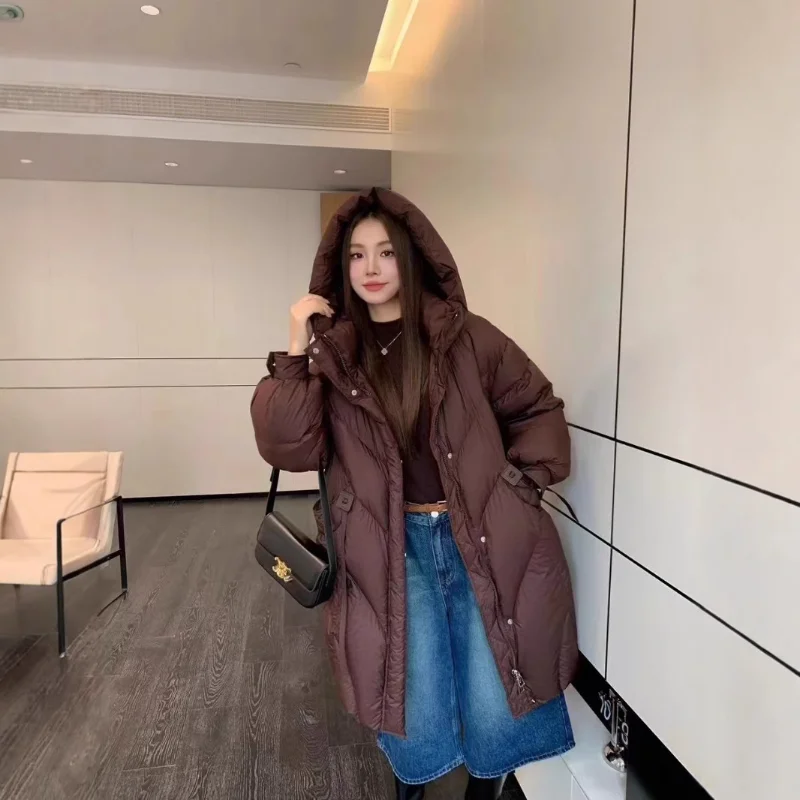 Halflang donsjack voor de winter Oversized verdikte modieuze elegante taille-afgevende loszittende warme jas Trendy