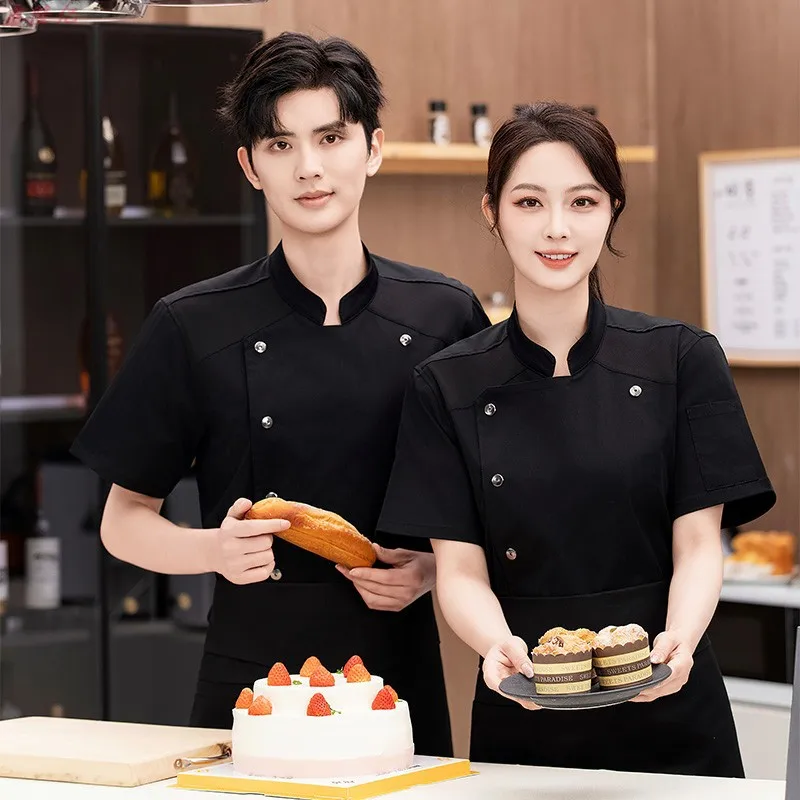 Catering hôtel Restaurant Chef à manches courtes uniforme de travail pâtisserie Chef été mince respirant maille cuisine veste pour hommes