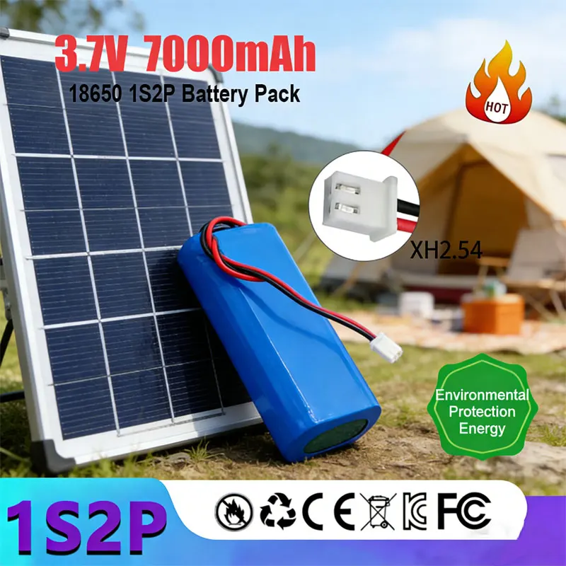 

2026 3.7V 18650 lithium battery pack 7000mAh Rechargeable battery pack,monitoring equipment, protection board+XH2.54-2P Plug
