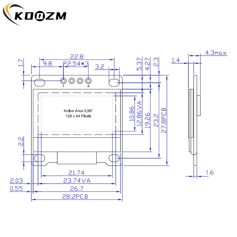 1PC 4 pins 128X64 SSD1315 LCD Screen Board 0.96 Inch OLED IIC Serial Display Module GND, VCC ,SCL, SDA0.96" For Arduino Black