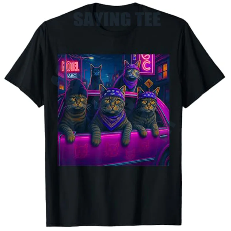 

Vintage Street Cool Cat Lovers T-Shirt Humor Funny Nightclub Cats Y2k Design Graphic Outfit Short Sleeve Blouses Novelty Gift