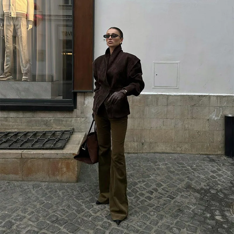 2025 가을 여성용 신상 트렌디 플립 칼라 허리 스트랩 코트