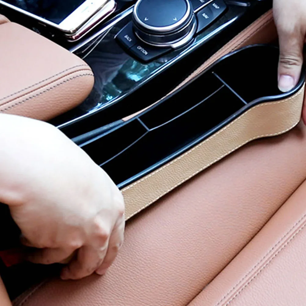 Beige Car Seat Case Practical Storage Box for Phone Drink Money Tidy Vehicle Interior Space Saver Car Storage Box