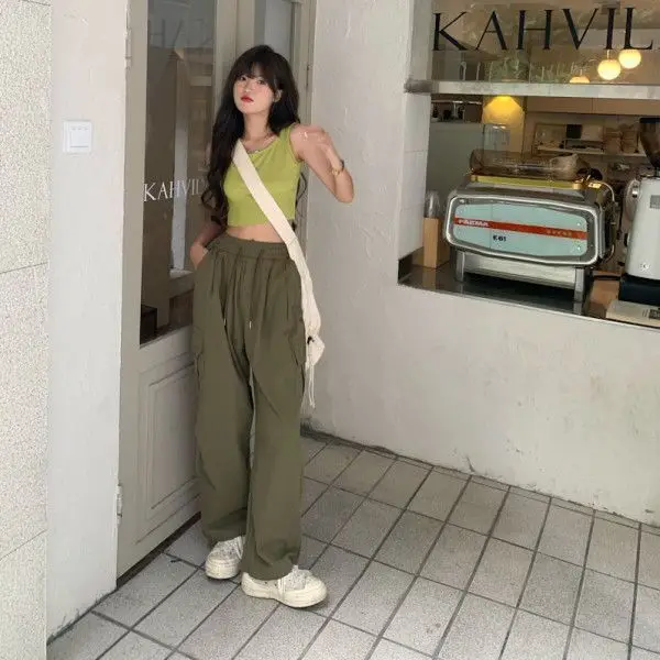 Fashion Hip Hop Workwear Casual Pants Women High Waist Wide Leg Y2k Harajuku Baggy Cargo Pants Streetwear Sweatpants Female 90s
