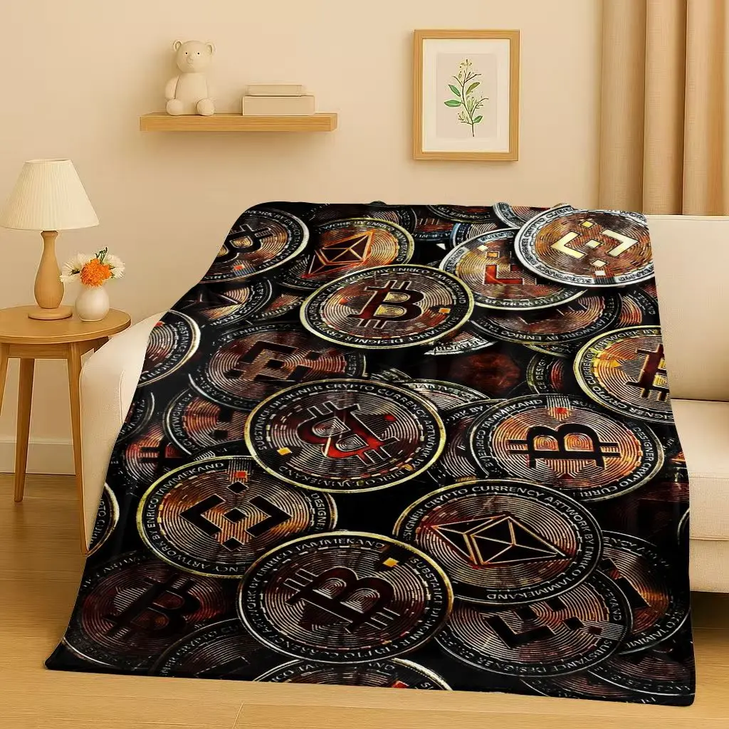 New Rich BTC Bitcoin Circuit Board Art Cartoon Flannel Blanket,Ultra Soft Warm Plush Throw for Home Bedroom Bed Sofa Cover Kids