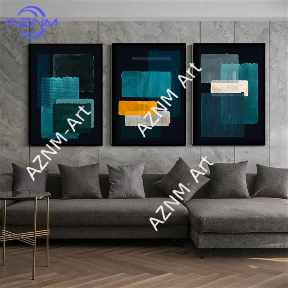 1/3 Stück Mark Rothko Kunstreplik-Foto in Blau und Schwarz, hochwertige minimalistische Leinwand