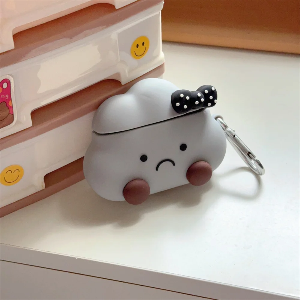 

Cute 3D bow cloud headphone case for AirPods Pro 2 4 AirPods 4 3 2 cover with ring soft Funda silicone Earphone shockproof cover