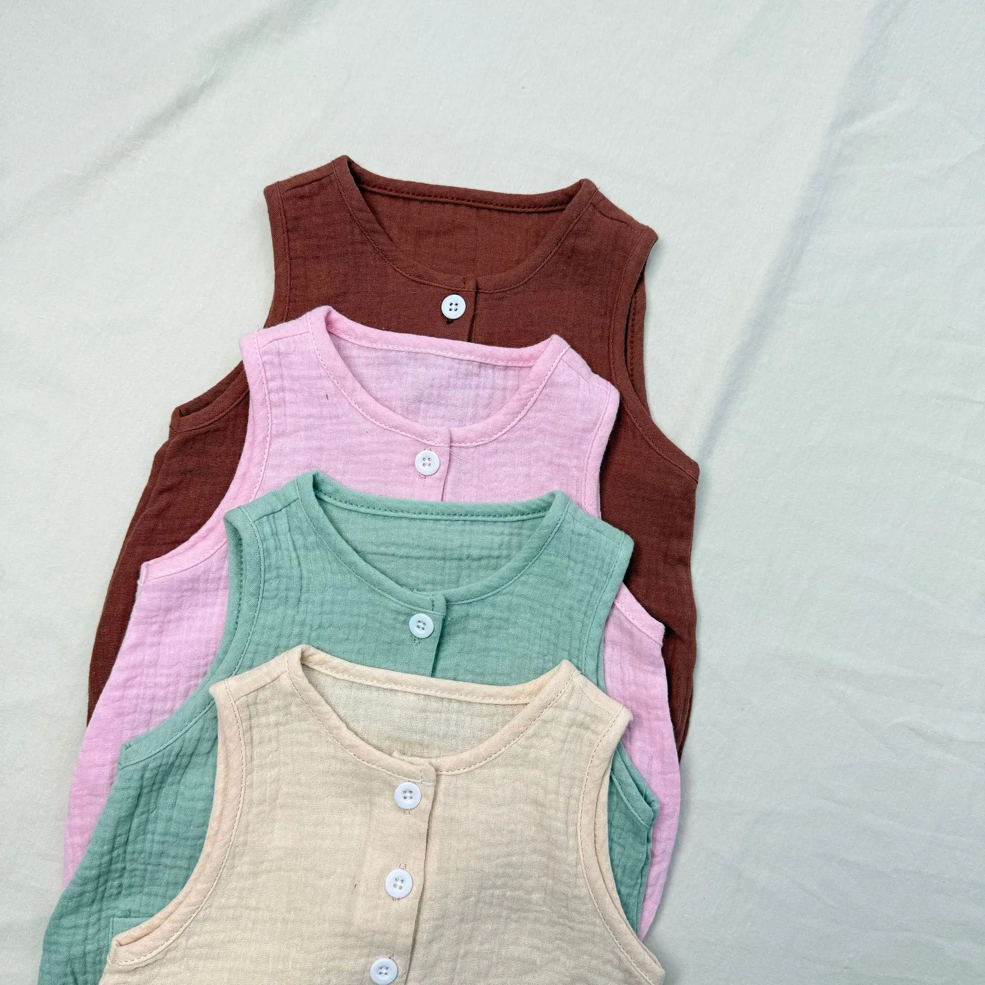 Bodysuit + Topi Bayi Baru Musi - Baby Summer Linen Sleeveless Jumpsuit ulasan dan harga