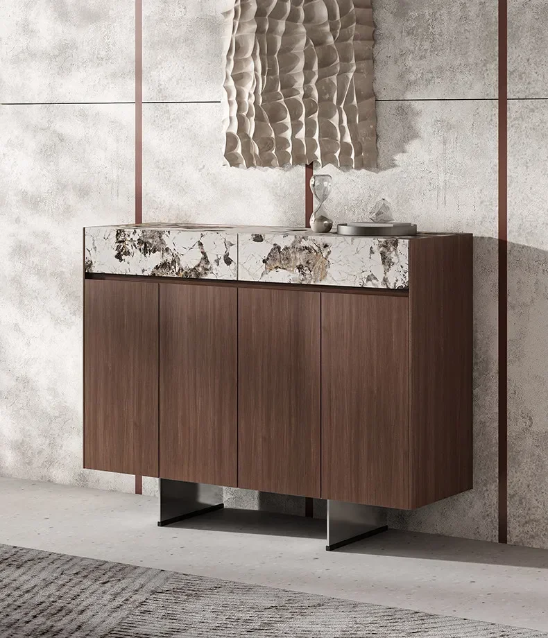 minimalist walnut shoe cabinet light luxury marble porch cabinet wall decorative