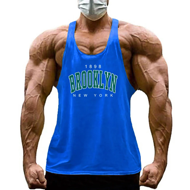 1898 Brooklyn New York Print Sport Vests Gym Bodybuilding Cotton Breathable Tank Top Men Fitness Muscle Sleeveless Y-back Shirt - view 5