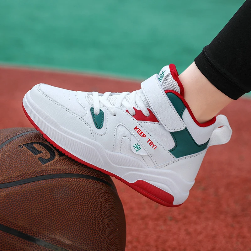 Kids High‑top Sneakers Boys PU Leather Skateboard Shoes Hook & Loop Thick Sole Non‑Slip Children Fashion Sports Casual Footwear