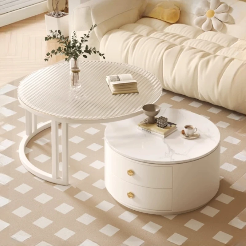 

Gold Drawers Coffee Table Storage Aesthetic Nordic Round Coffee Table Modern Kawaii Mesas De Centro Para Sala Home Furniture