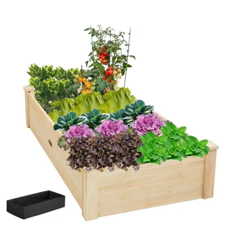 

4x2ft Outdoor Wooden Raised Garden BedElevated Planting Planter Box for Vegetables/Garden/Lawn/Patio Natural 48 x 24 x 9in