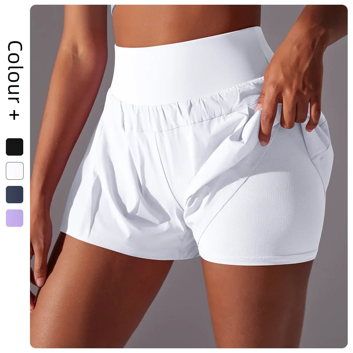 

Women Gym Sport Running Shorts Double Deck Quick Dry Shorts Fitness Jogging Workout Shorts With Pocket Sports Tight Short