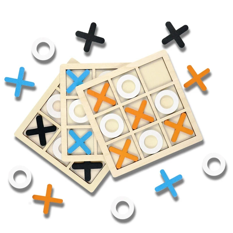 NEW Tic Tac Toe Brain Training Wooden Chess Board Game Table Toy Interactive Birthday Gift view 2